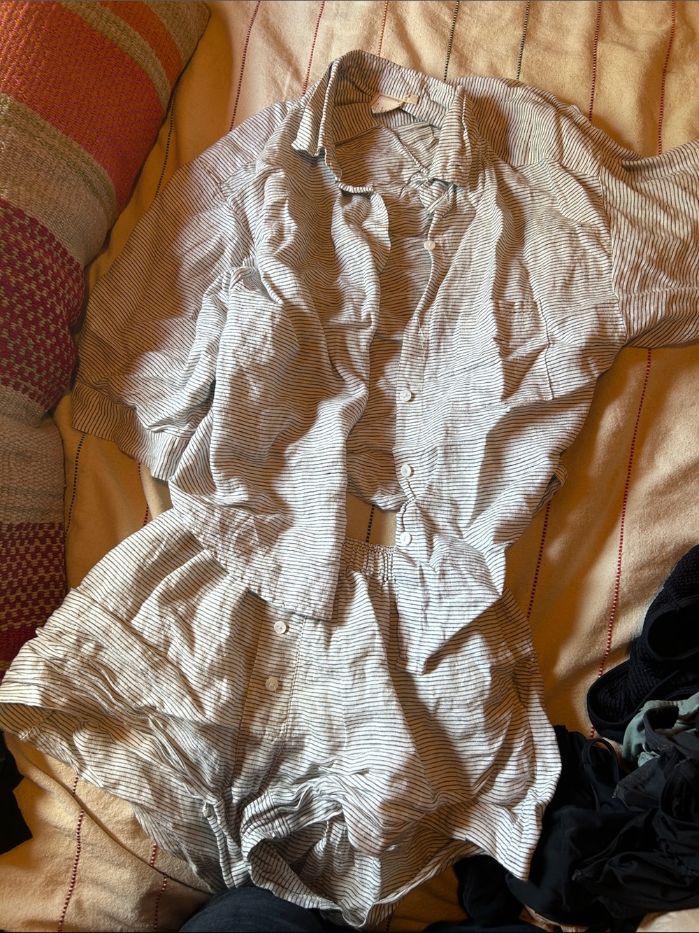 Striped Women’s Pajama Set - Cream & Light Gray
